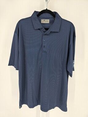 HL Sport Mens Sz XL Short Sleeve Performance Golf Polo Shirt Dark Blue Striped